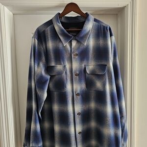 Pendleton Navy Plaid Ombre Long Sleeve Board Shirt.